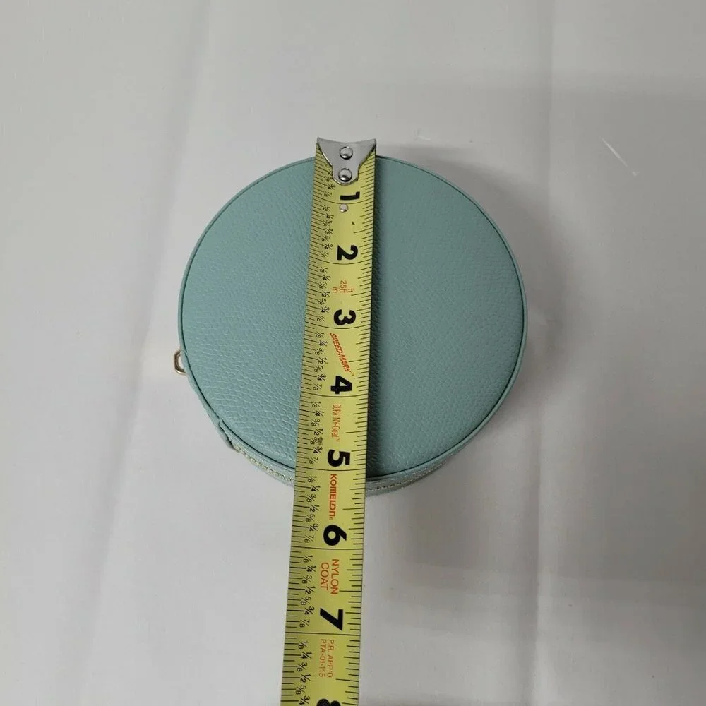 Round Makeup Cosmetic Bag Mirror Travel Beauty Zip Blue Jewelry Mirror